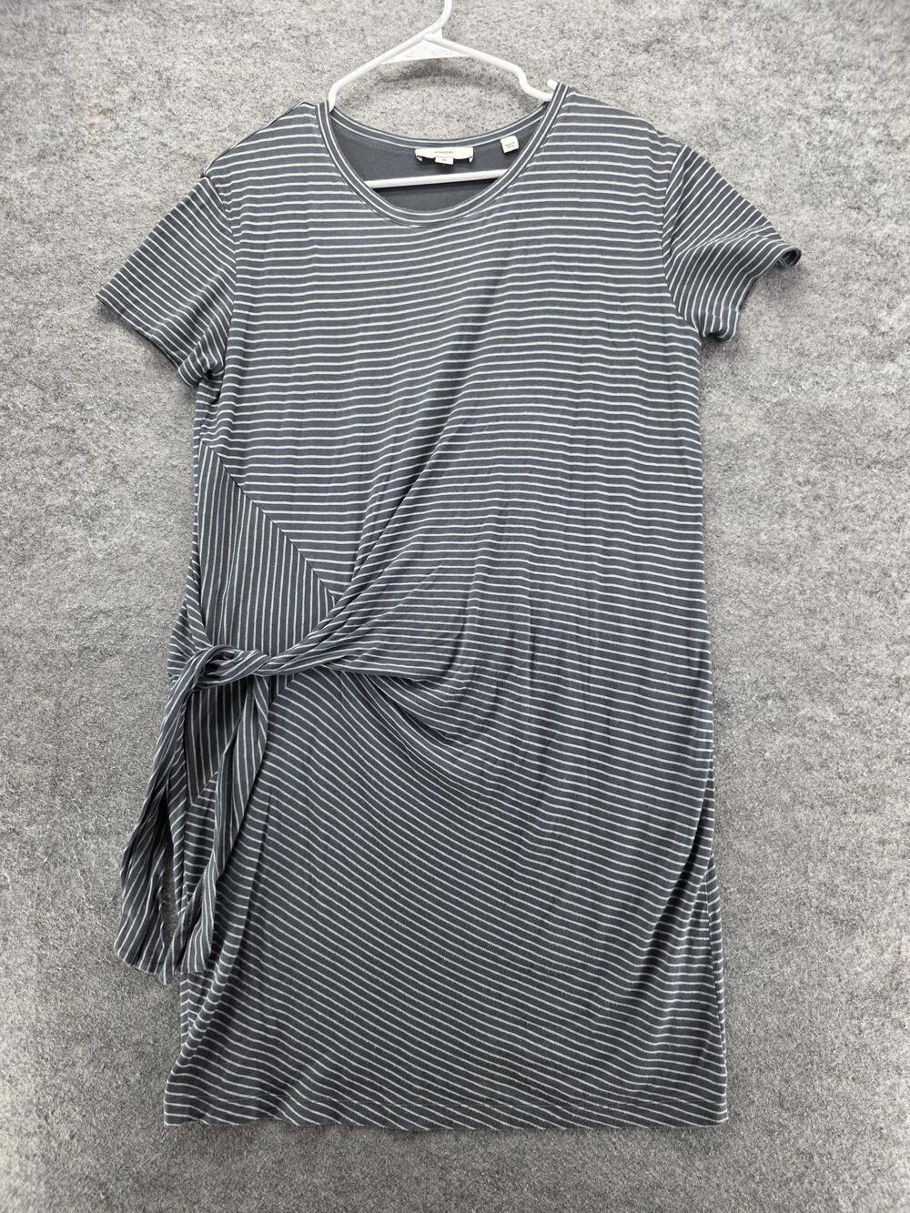 Vince Dress Womens Small Gray White Striped Tie Waist Knot Wrap Short Sleeve